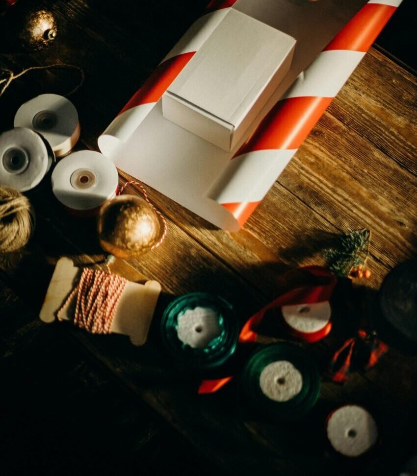 a gift in the center of wrapping paper